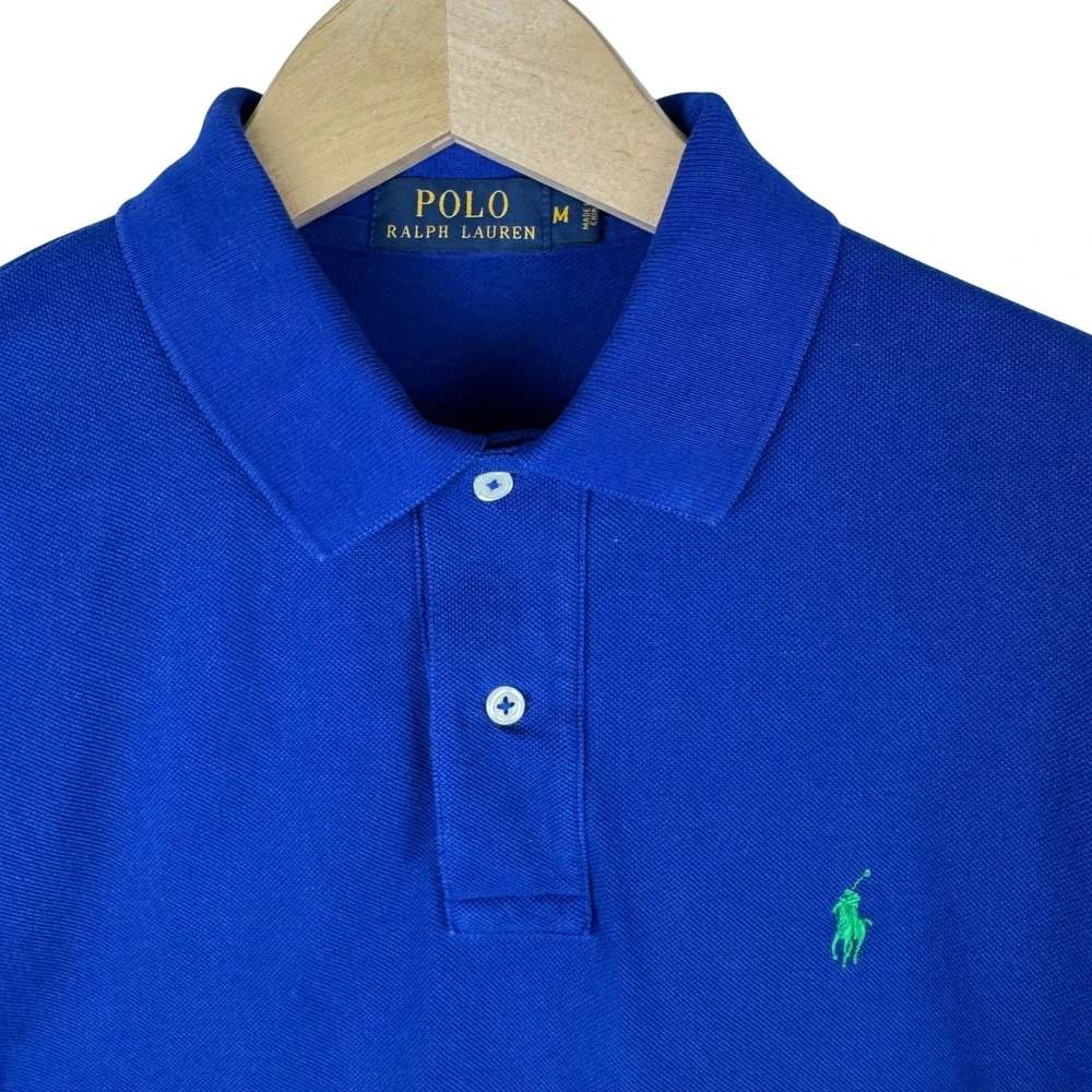 Polo Ralph Lauren Mesh Short Sleeve Polo Shirt Mens M Blue Lime Green Polo Pony - Picture 1 of 6